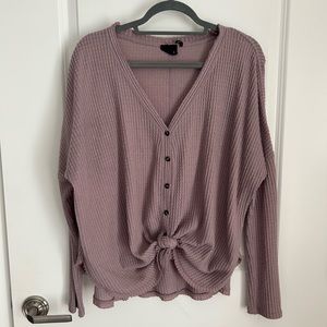 Tie-front Longsleeve Waffle Tee